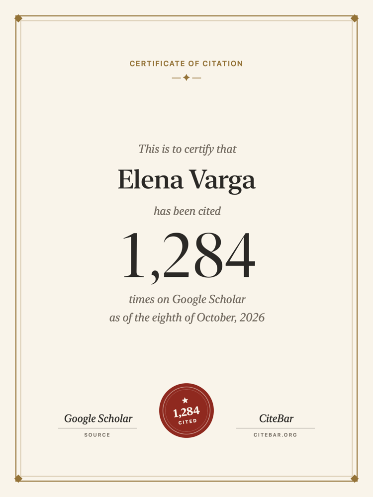 Certificate card: a certificate of citation with a seal and the date in words.